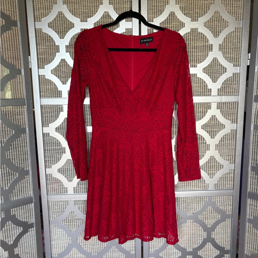 My Michelle Vibrant Red Long Sleeve Dress